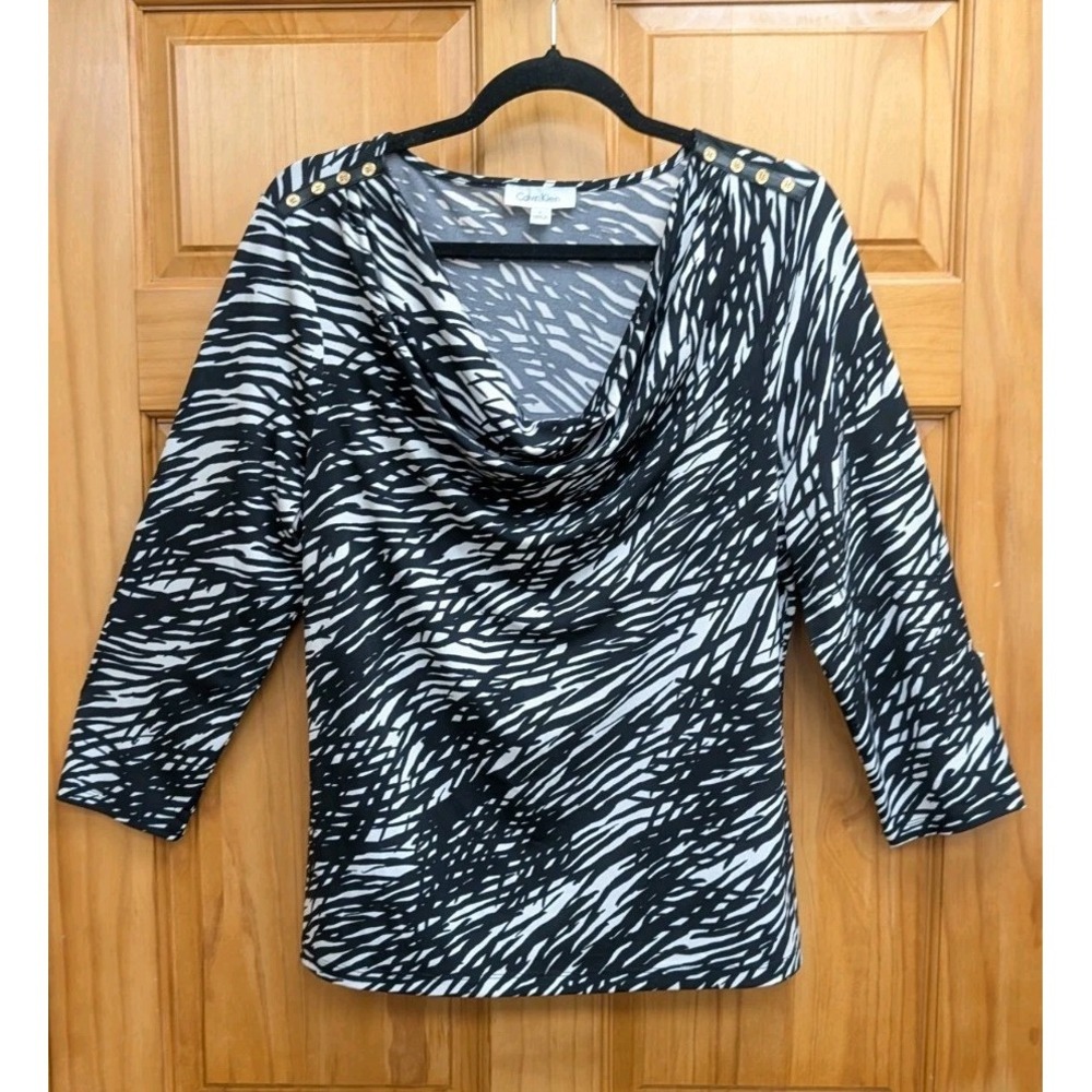 Calvin Kline Women's Large Top Cowl Neckline Long Sleeves Buttons on Shoulders